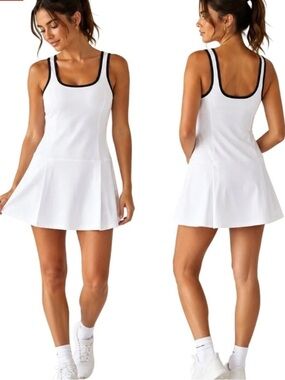 J.Crew Factory Women L White Black Trim Built In Shorts Pleated Tennis Dress NWT